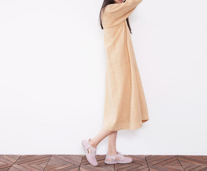 edoa Yarn Dyed French Linen Tunic Dress