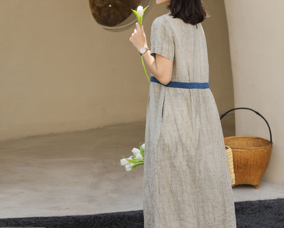 edoa Two Tone Crinkled Linen Dress