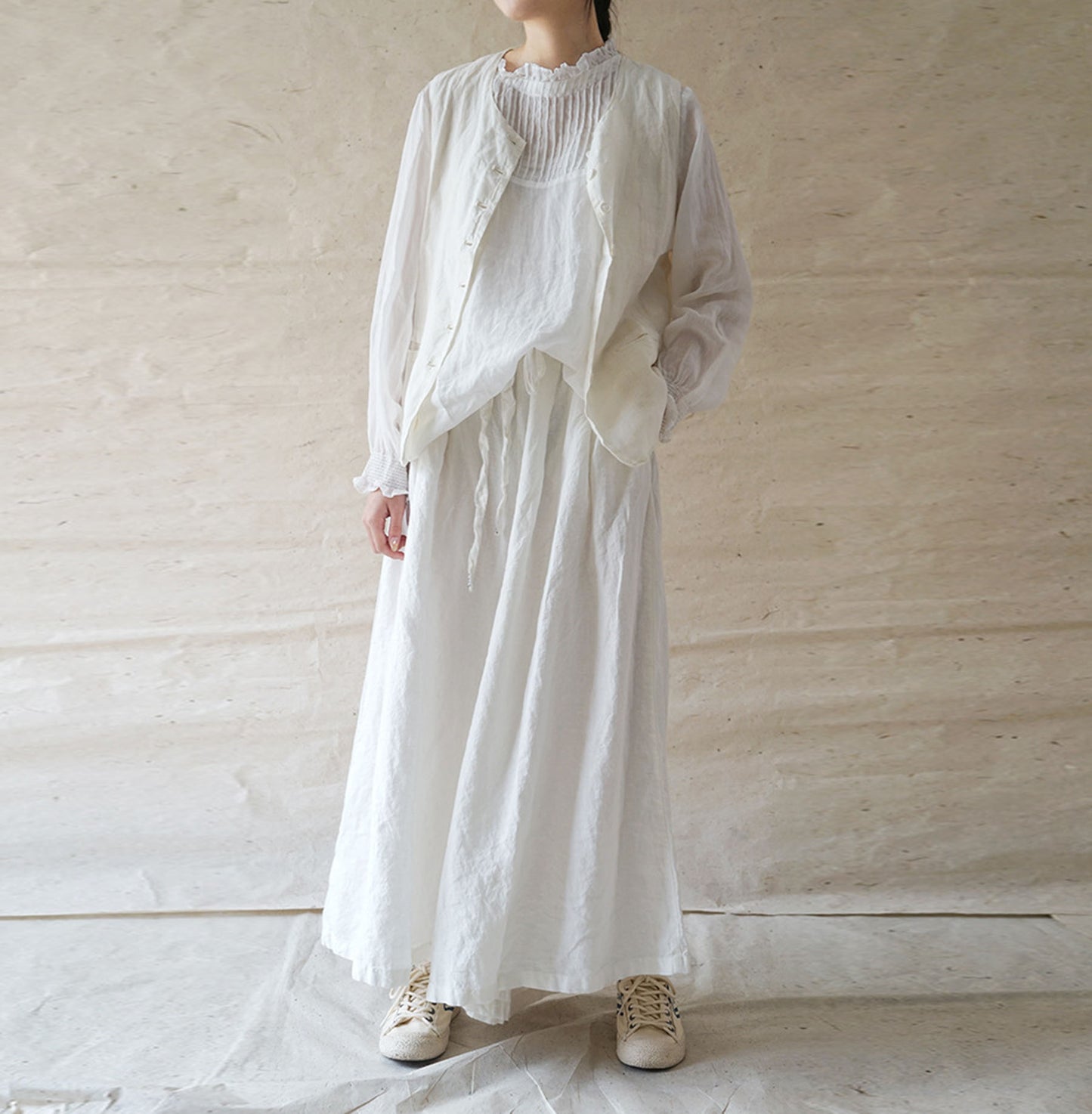 edoa Pintucked High Counted Ramie Blouse