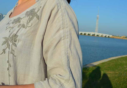 edoa Hand Embroidered Ramie Dress