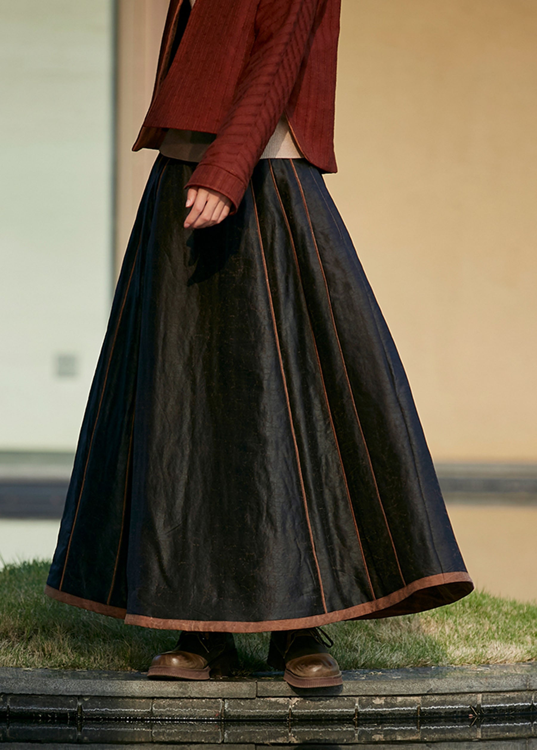 edoa Cracked Mud Silk Padded Chinese Mamianqun Pleated Skirt