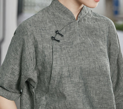 edoa Yarn Dyed Linen Chinese Shirt