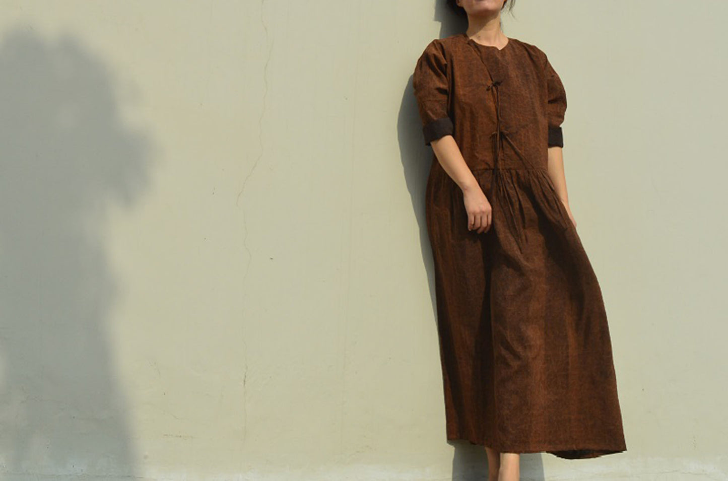 edoa Minimalist Cracked Mud Silk Dress 