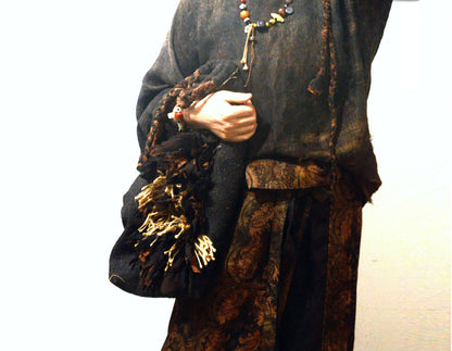 edoa Mud Tussah Silk Fringe Bag 