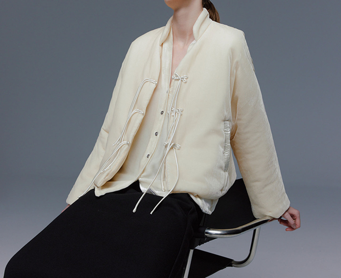 edoa Silk Velvet Quilted Crop Jacket