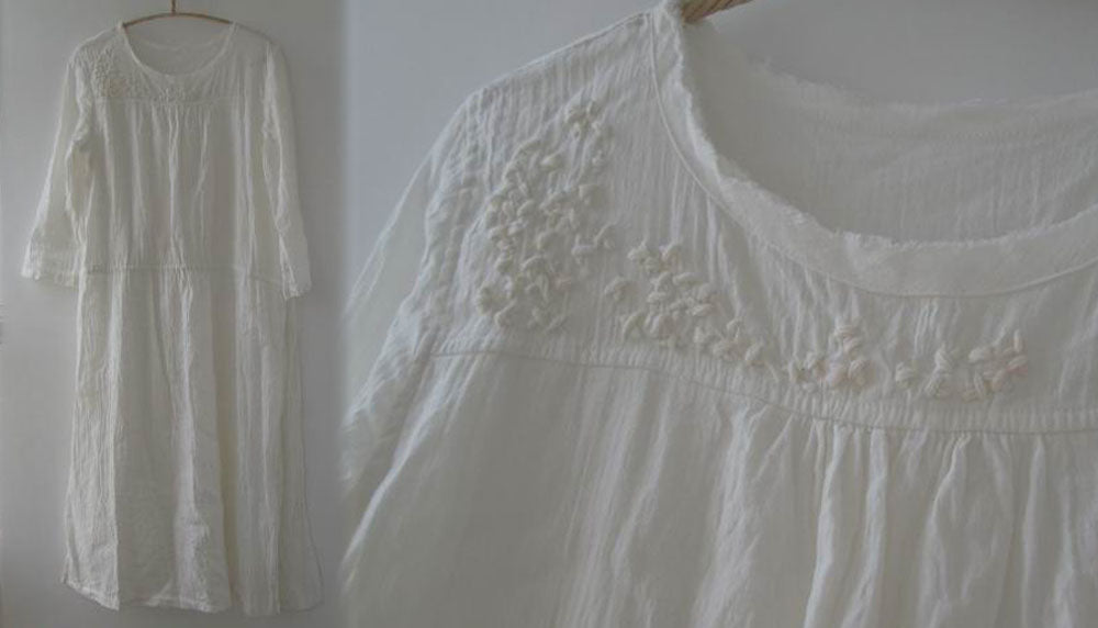 edoa Hand Embroidered Maxi Ramie Dress