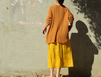 edoa Spring Silk Linen blend Midi Skirt 