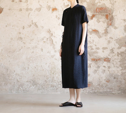edoa Crinkled Stripe Linen Blend Qipao Dress