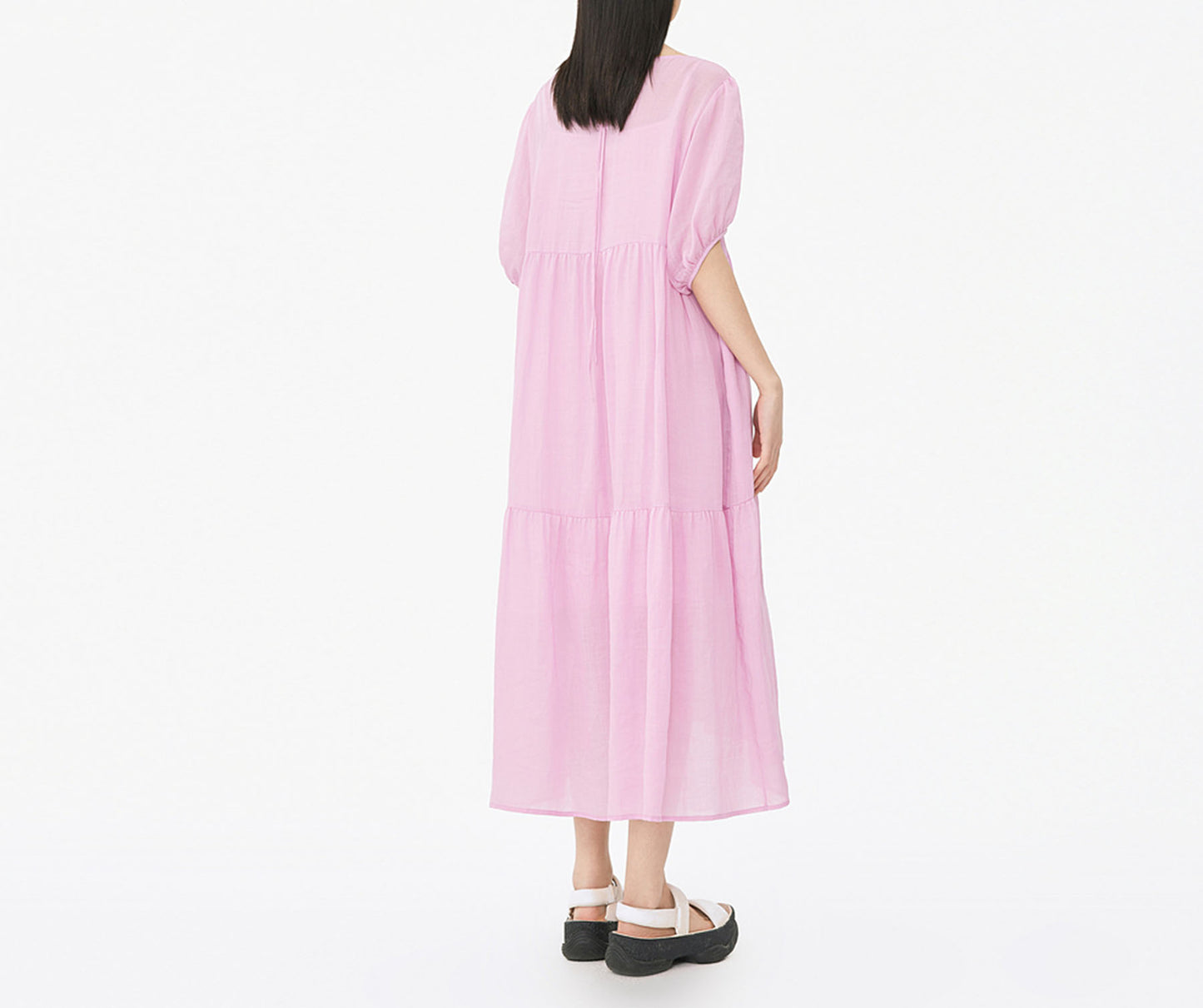 edoa Loose Ramie Rayon blend High Waist Tiered Dress