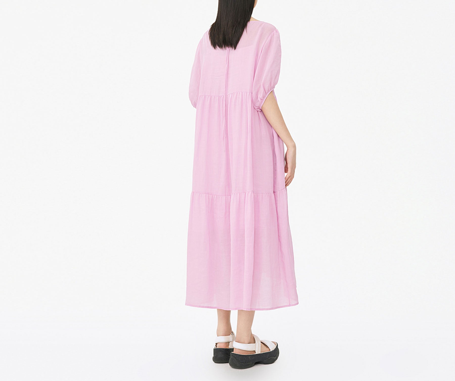 edoa Loose Ramie Rayon blend High Waist Tiered Dress
