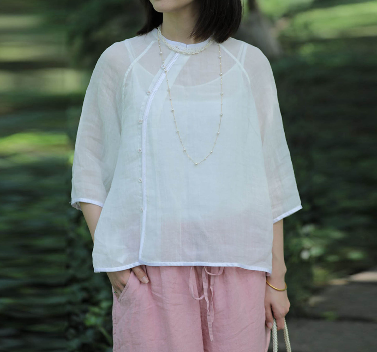 edoa Thin High Count Ramie Chinese Blouse