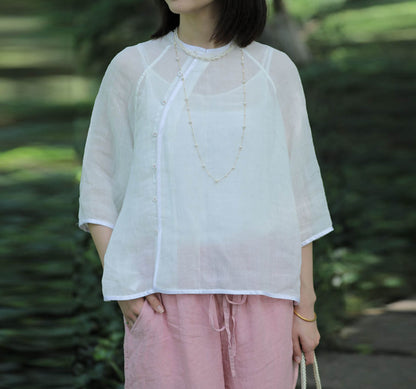 edoa Thin High Count Ramie Chinese Blouse