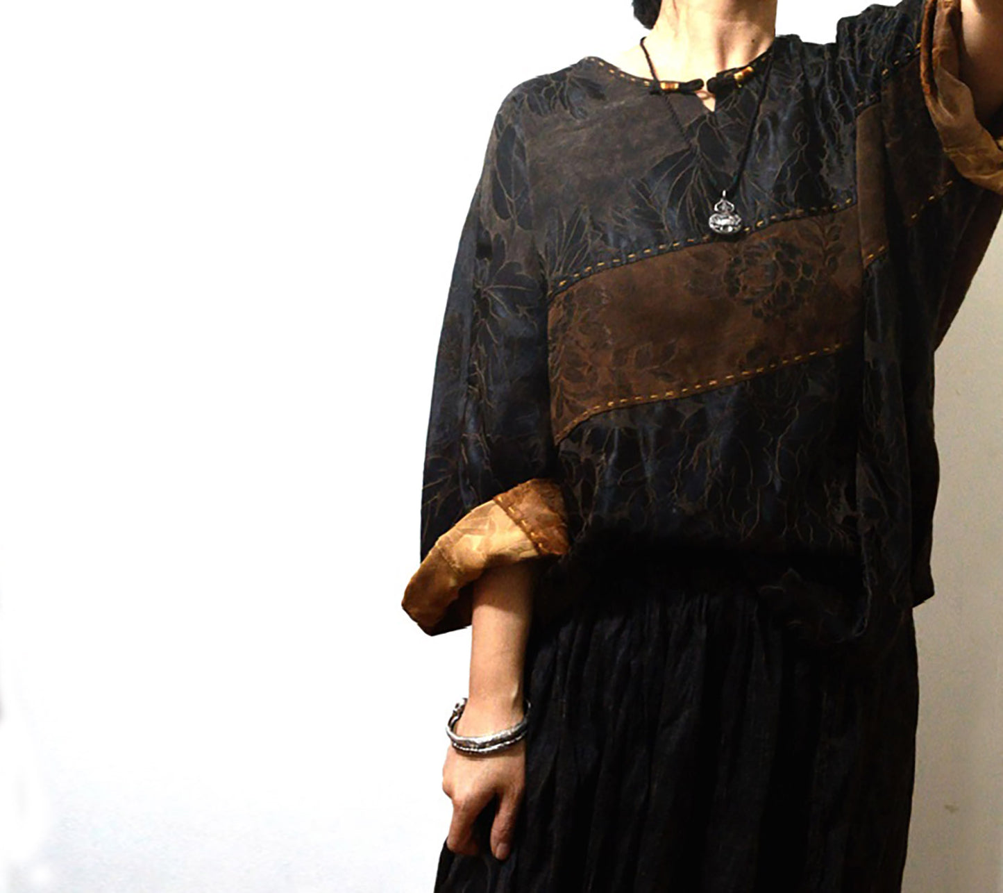 edoa Mud Silk Jacquard Patchwork Pullover