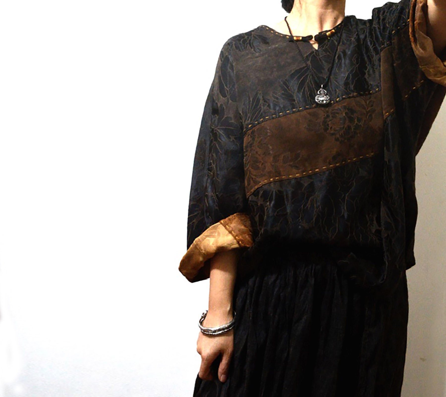 edoa Mud Silk Jacquard Patchwork Pullover