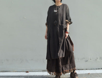 edoa Loose Fitting Mud Tussah Silk Tank Dress