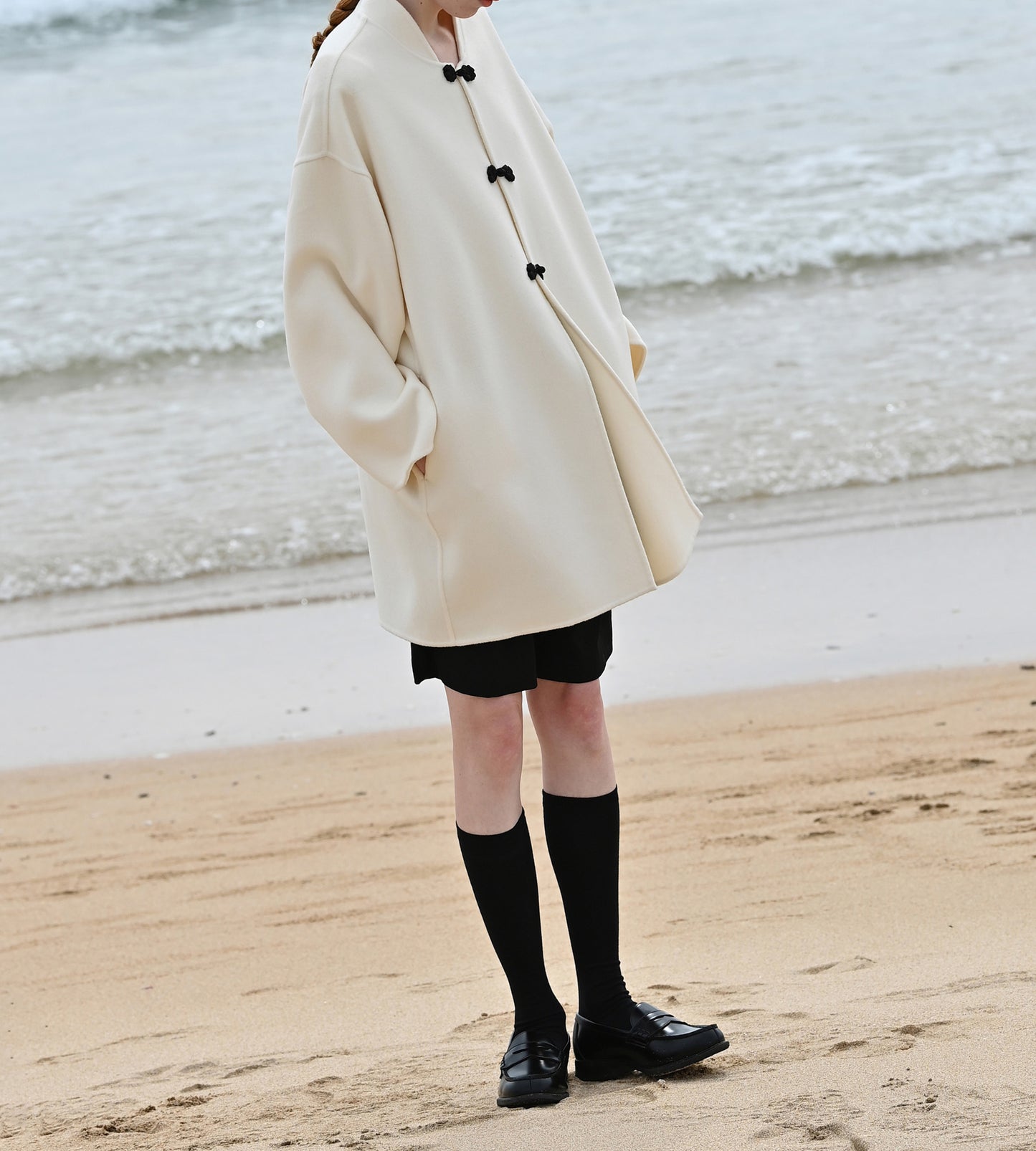 edoa Double Faced Wool Coat with Chinese Frog Buttons 