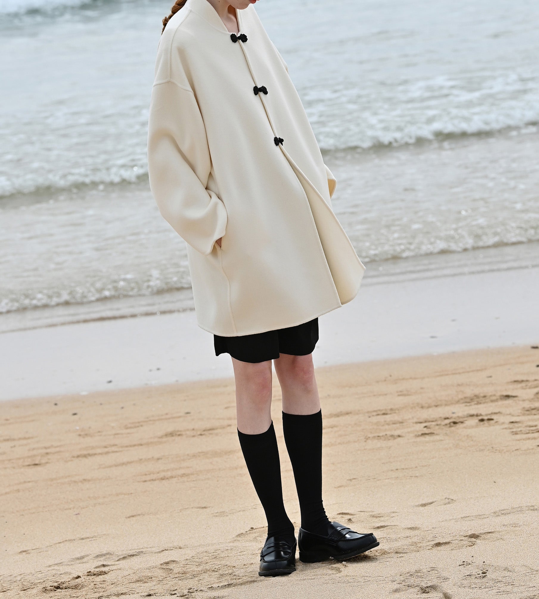 edoa Double Faced Wool Coat with Chinese Frog Buttons 