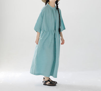 edoa Super Loose Light Blue Linen Shirtdress