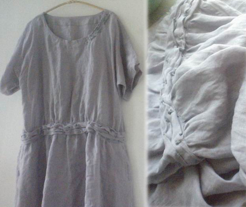 edoa loose hand embroidered linen maxi dress