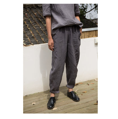 edoa Boyfriend Style French Linen Tapered Pants