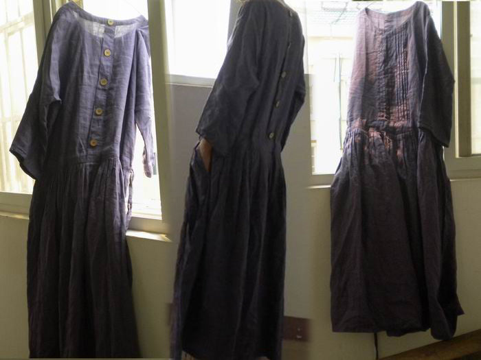 edoa Pintucked Dropped Waist Ramie Dress