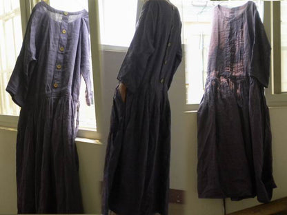 edoa Pintucked Dropped Waist Ramie Dress