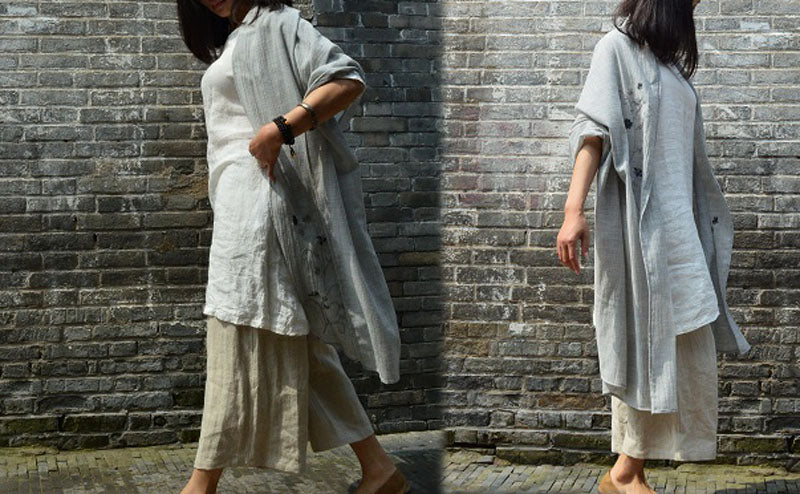 edoa Loose Fitting Linen Cropped Wide Leg Pants 
