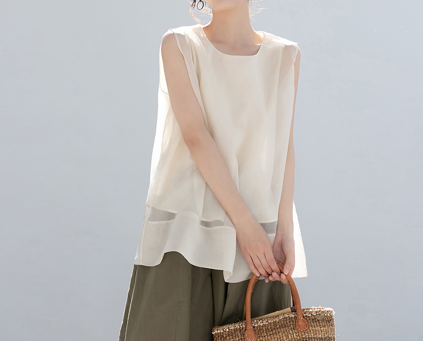 edoa Double Layer Mulberry Silk Organza Summer Tank Top