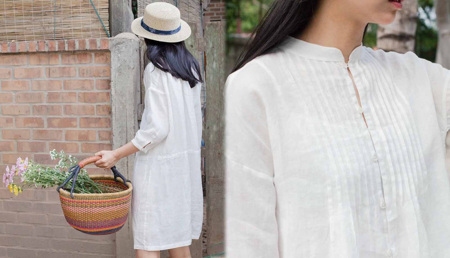 Thin Ramie Pintucked Shirt Dress dr0358 485
