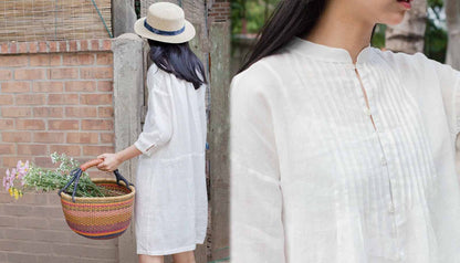 Thin Ramie Pintucked Shirt Dress dr0358 485