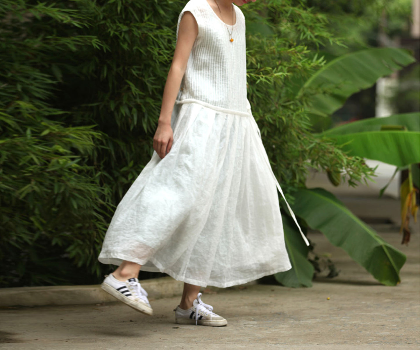 edoa Pintucked Pleated Maxi Dress