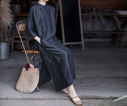 edoa Loose Fitting Cracked Mud Silk Qipao Dress 