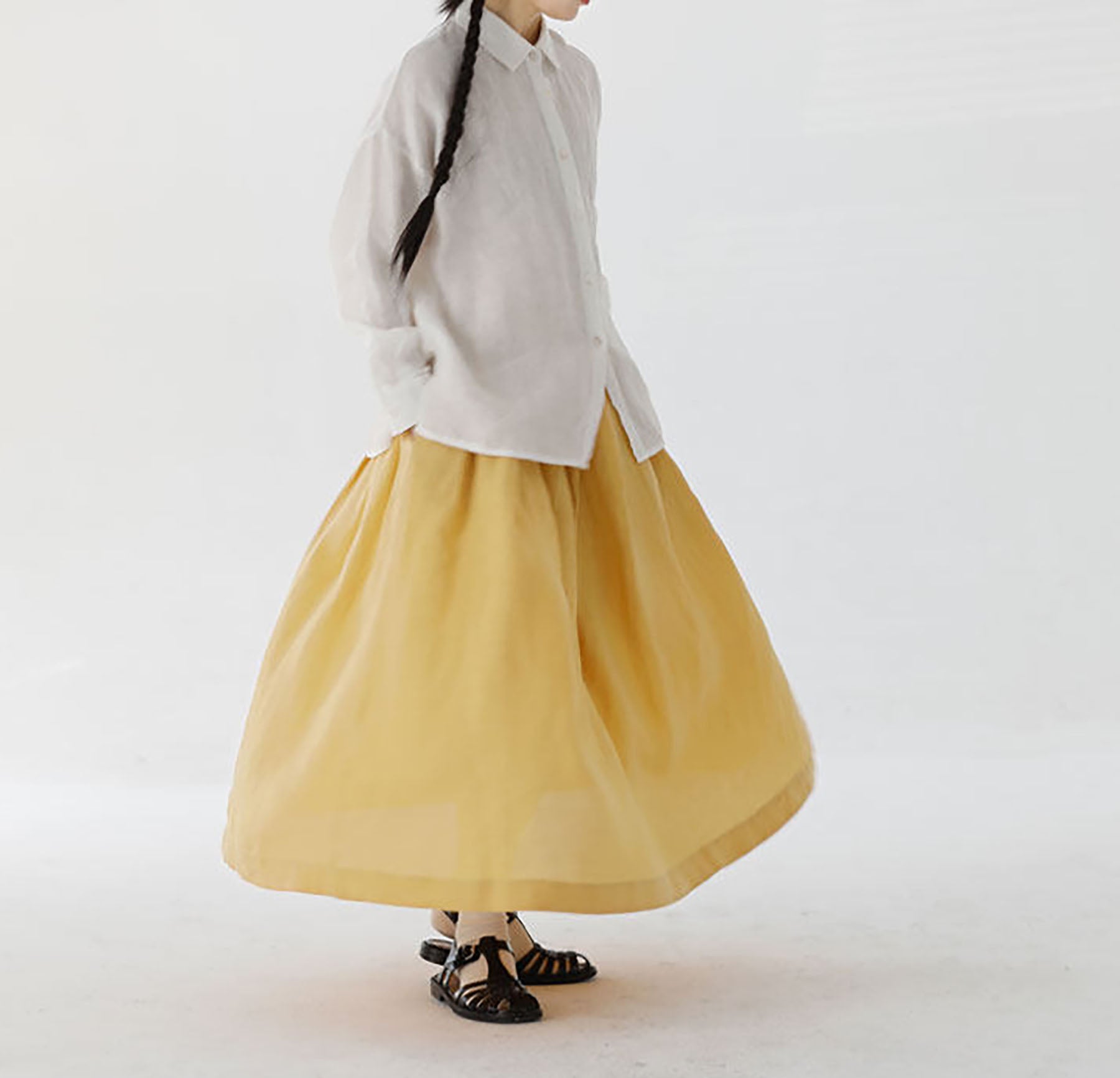 edoa A Line Elastic Waist Linen Skirt