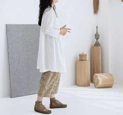 edoa Off White High Counted French Linen Pintucked Trapeze Tunic 