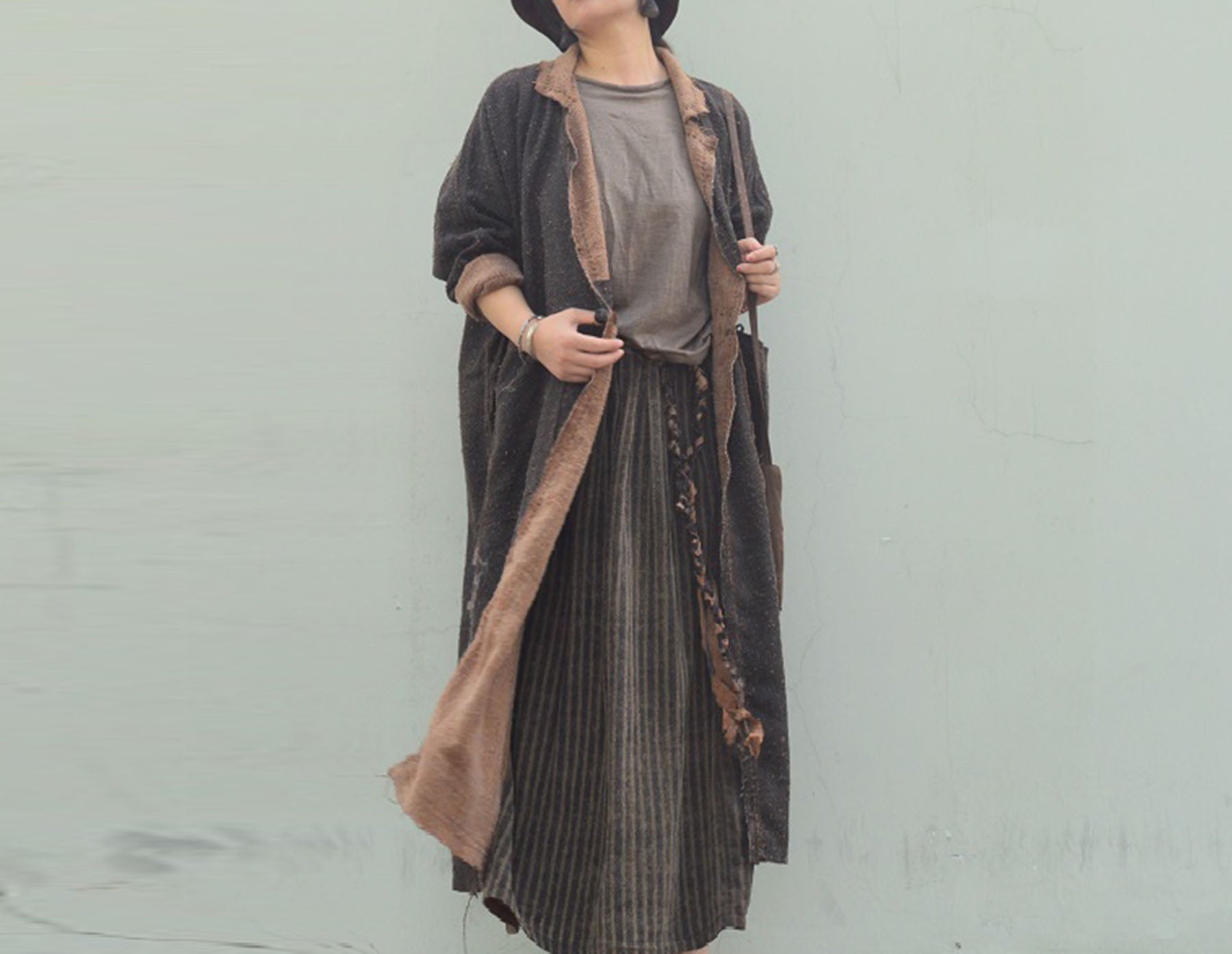 edoa Reversible Distressed Mud Tussah Silk Dust Coat