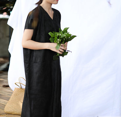 edoa Mud Silk Jacquard V-neck Dress