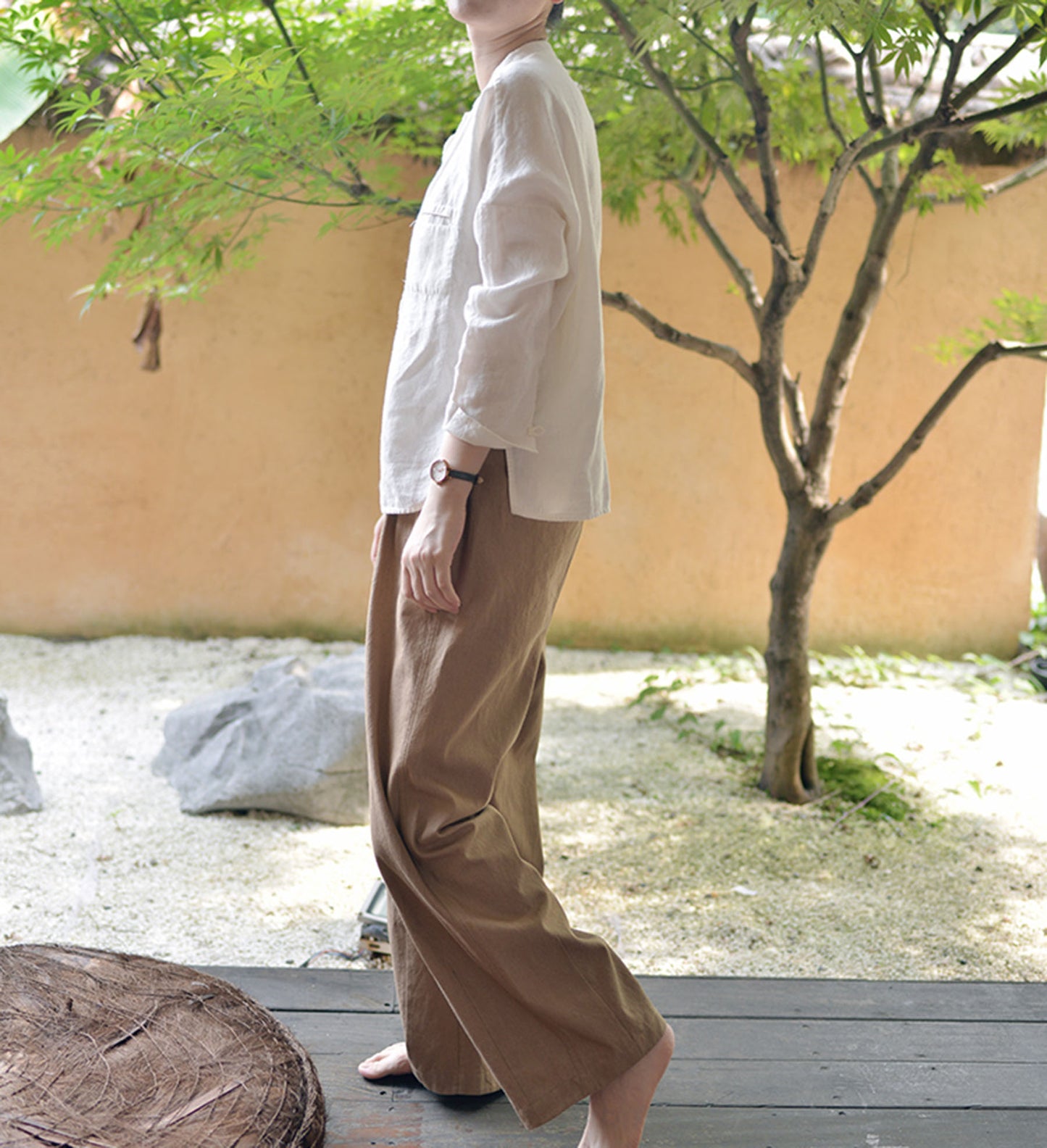 edoa Stand Collar Linen Chinese Shirt 