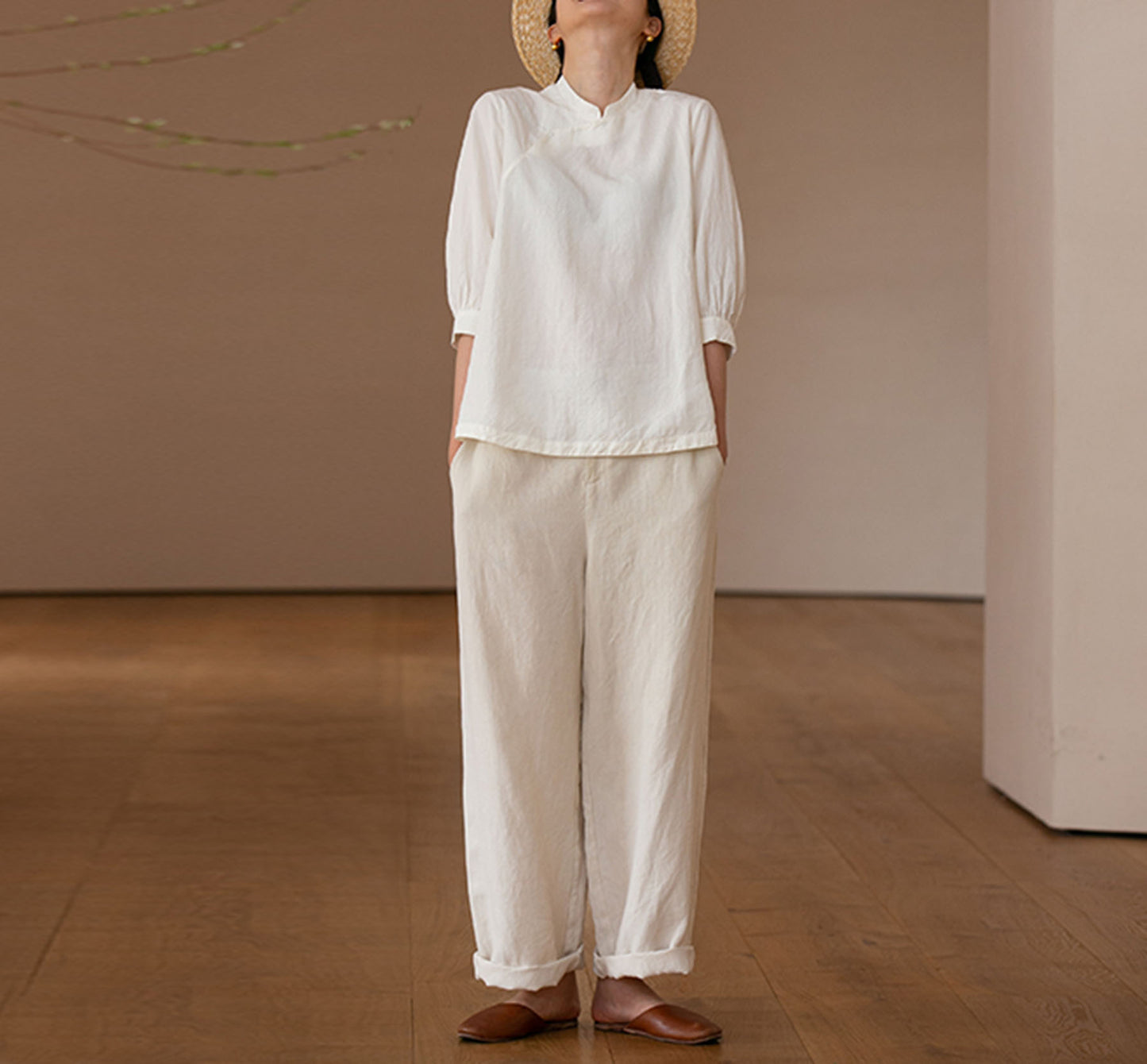 edoa Washed Linen Modified Qipao Top