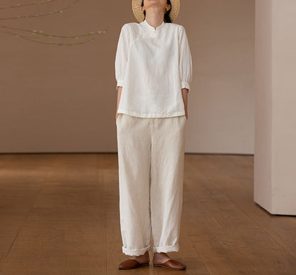 edoa Washed Linen Modified Qipao Top