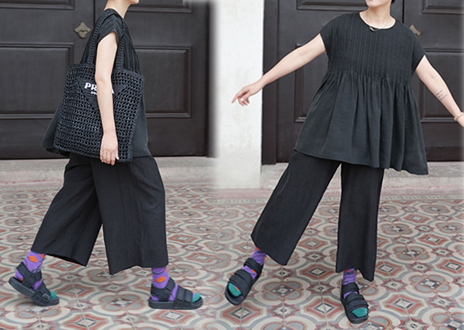 edoa Hand Pintucked Cracked Mud Silk Charmeuse Blouse