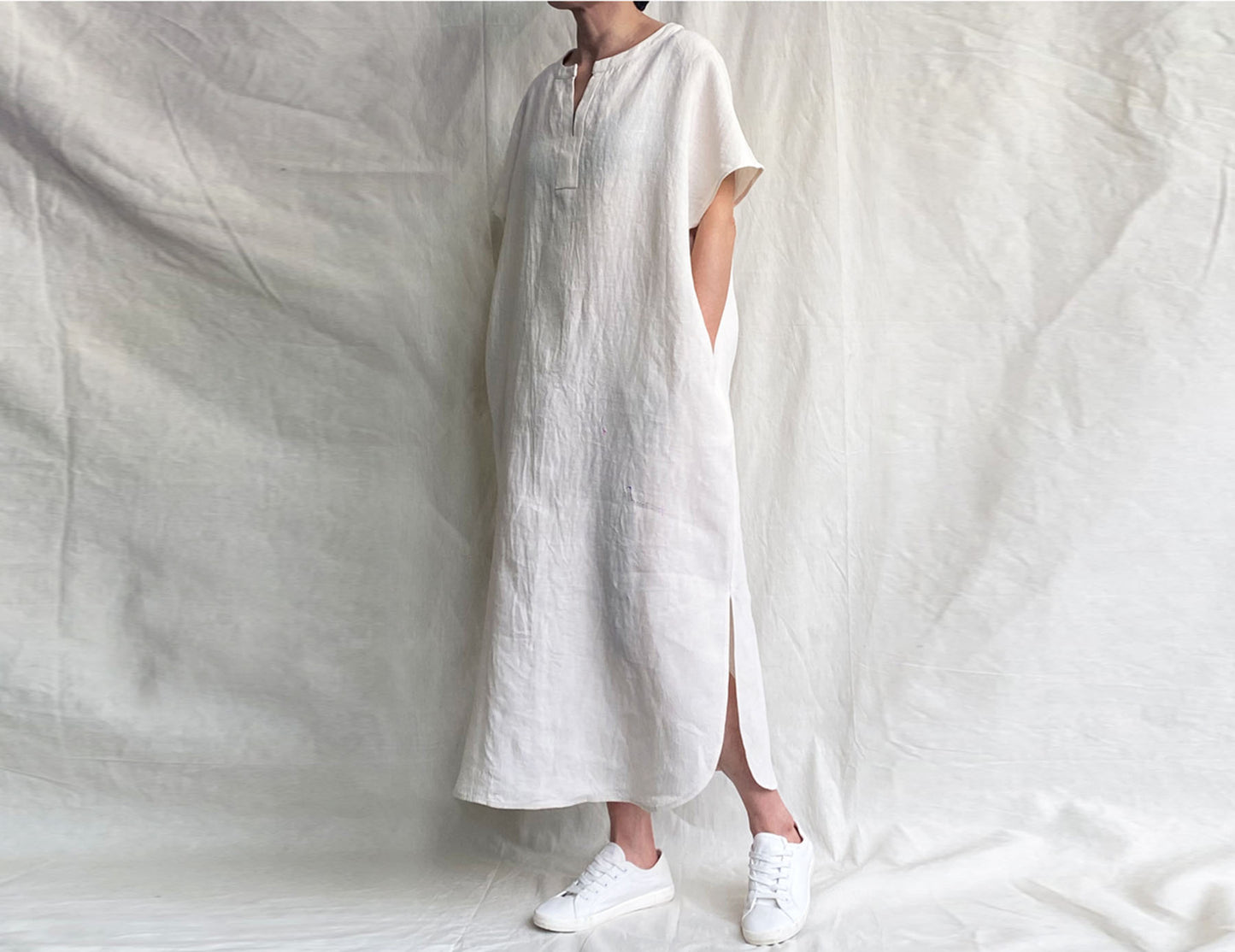 edoa Loose Linen Orient Tunic Dress