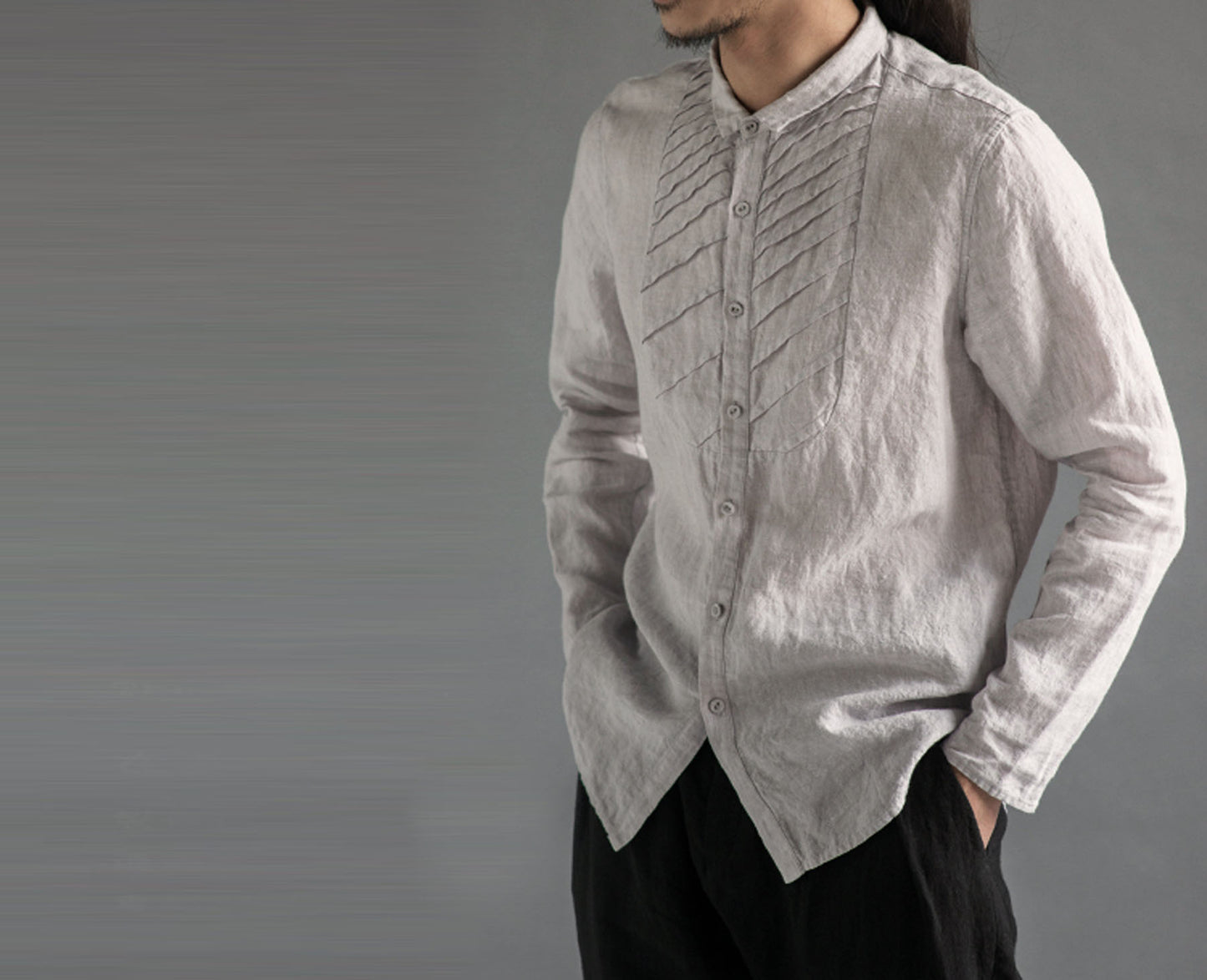 edoa Pintucked Washed Flax Linen Shirt 