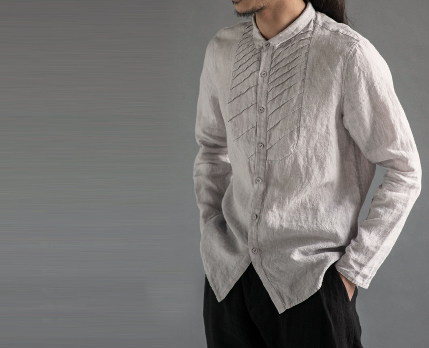 edoa Pintucked Washed Flax Linen Shirt 