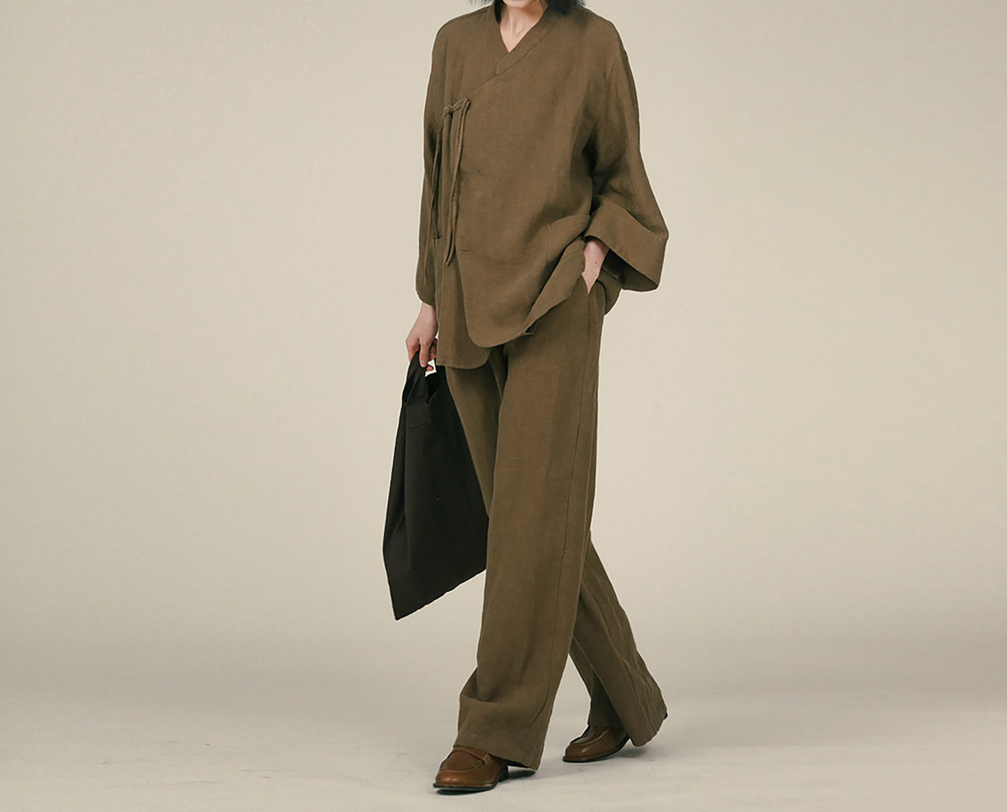 edoa Linen Chinese Cheongsam Collar Shirt 
