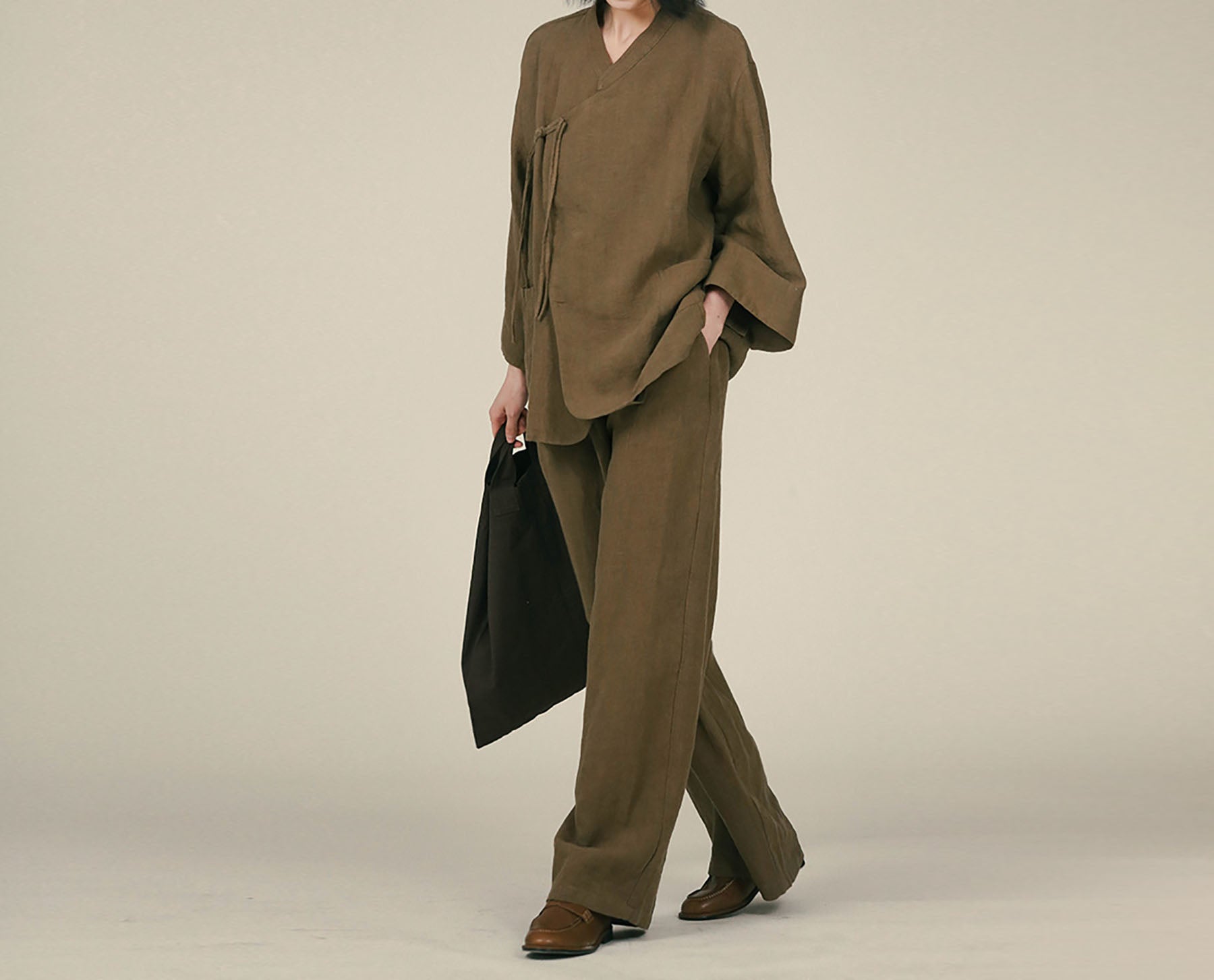 edoa Linen Chinese Cheongsam Collar Shirt 