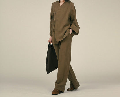 edoa Linen Chinese Cheongsam Collar Shirt 