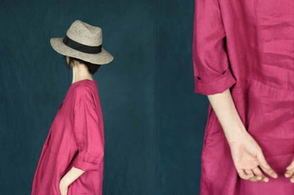 edoa V-neckline Linen Tunic Dress 