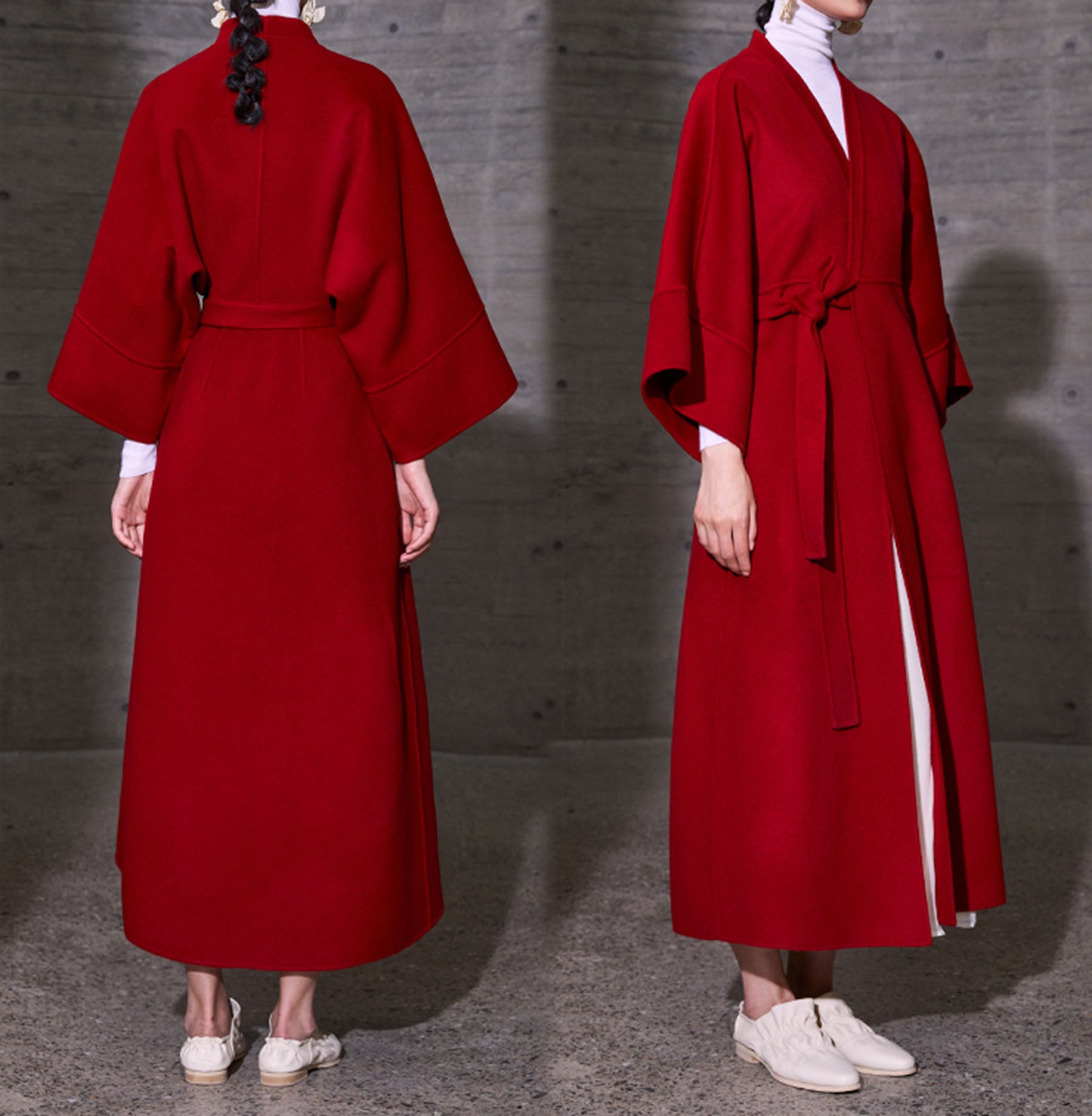 edoa Double Faced Wool Tie Coat 