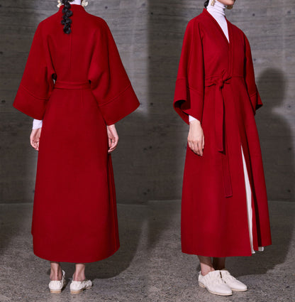 edoa Double Faced Wool Tie Coat 