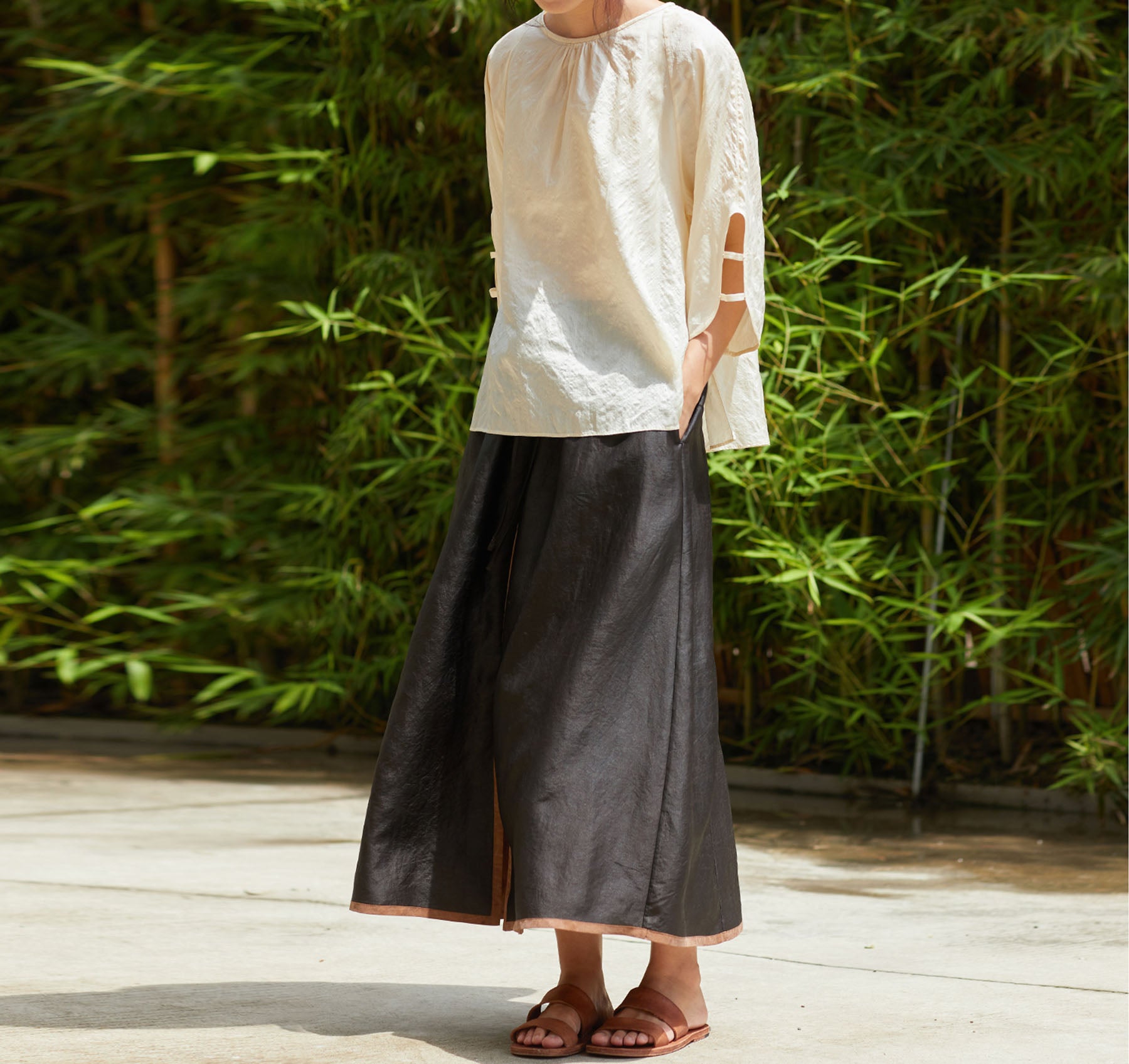 edoa Cracked Mud Silk A Line Skirt